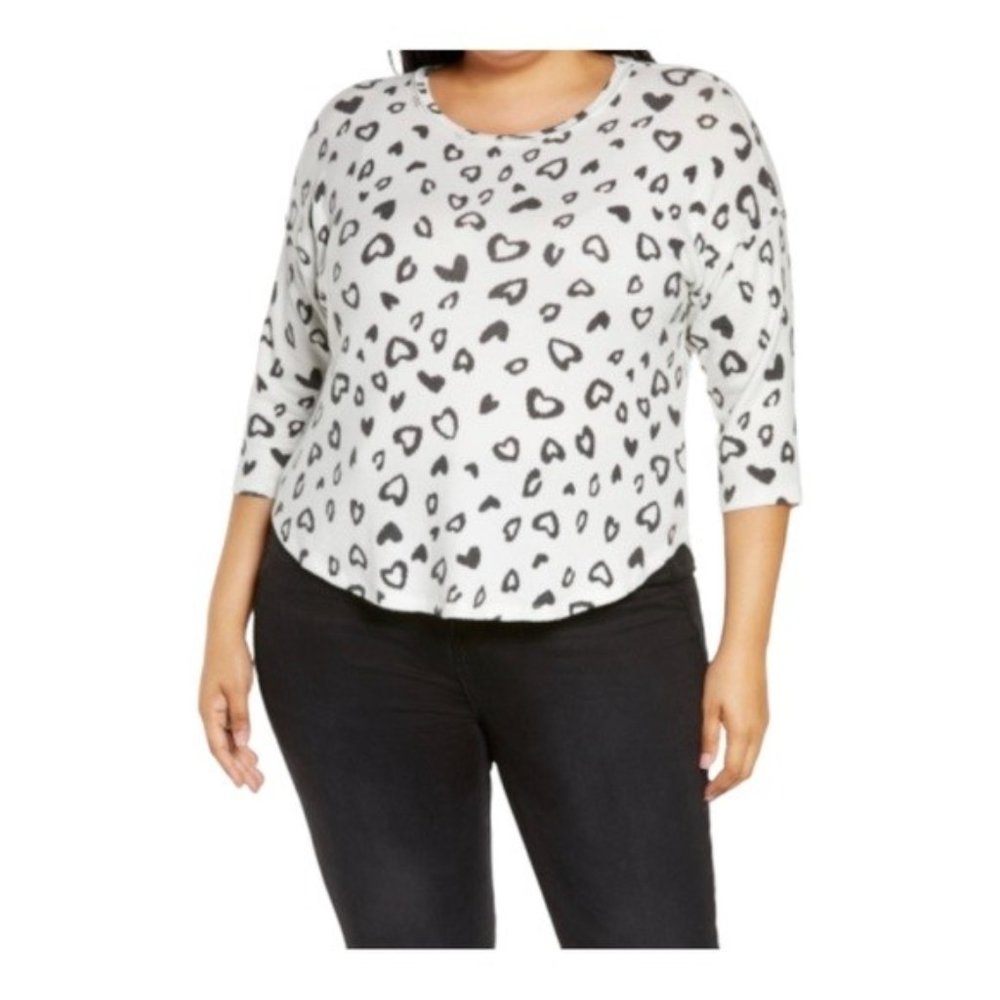 BOBEAU Heart Print Hacci Knit Top NWT